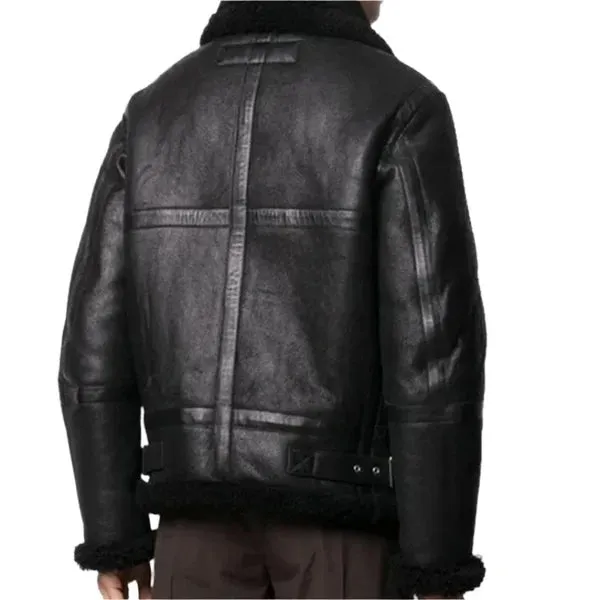Men's Black Faux Shearling B3 Bomber Leather Jacket
