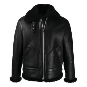 Men's Black Faux Shearling B3 Bomber Leather Jacket