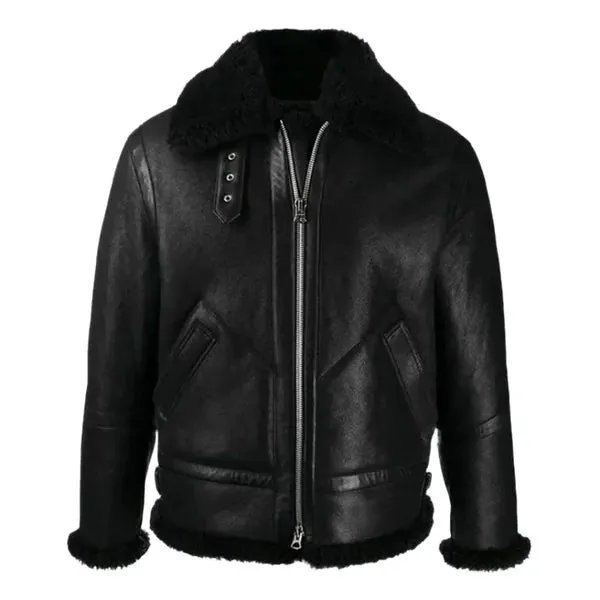 Men's Black Faux Shearling B3 Bomber Leather Jacket