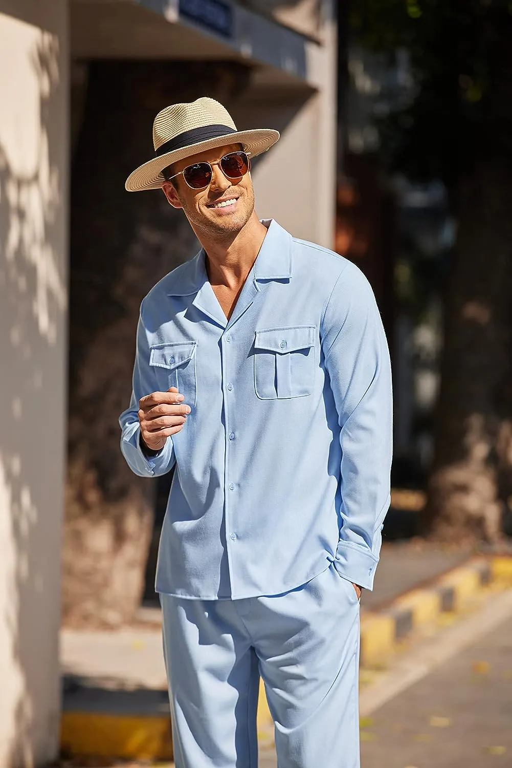 Men's Island Light Grey Linen Short Sleeve Shirt & Pants Set
