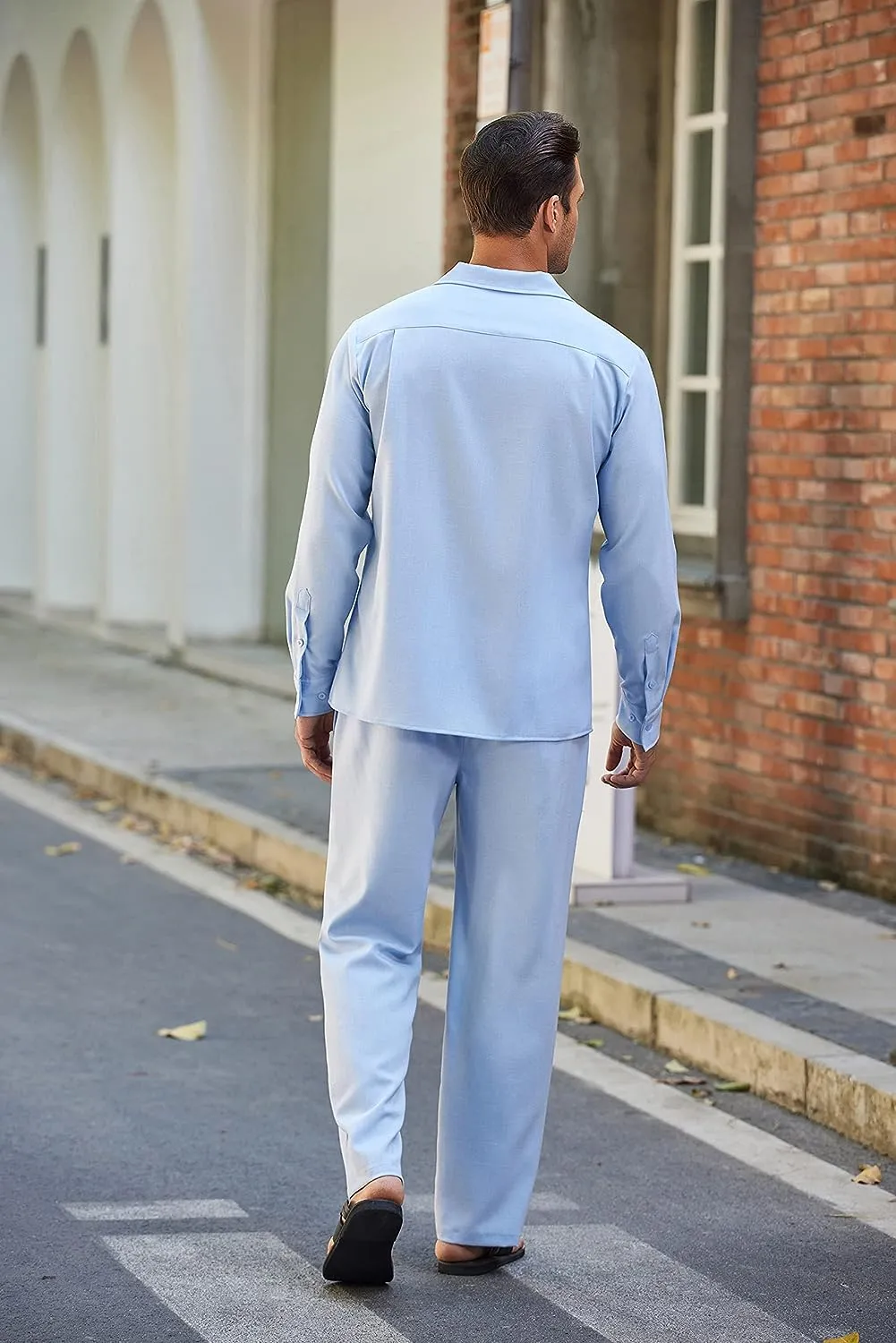 Men's Island Light Grey Linen Short Sleeve Shirt & Pants Set