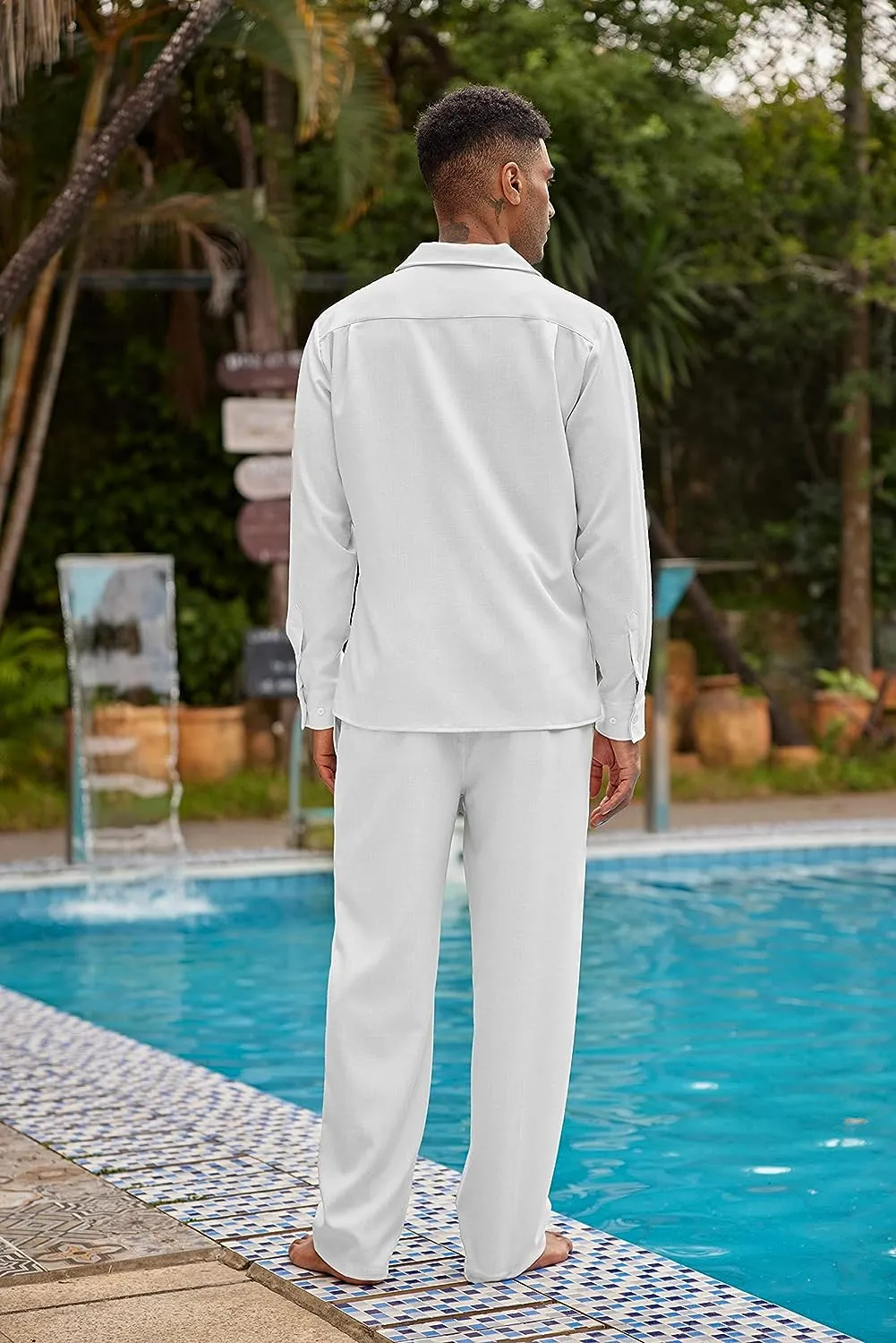 Men's Island Light Grey Linen Short Sleeve Shirt & Pants Set