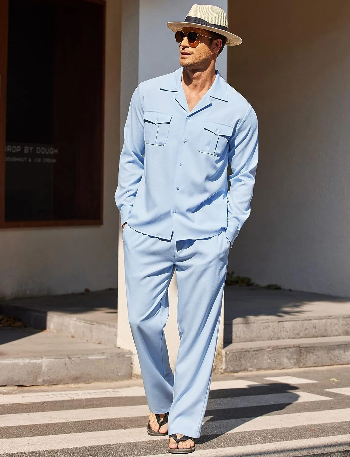 Men's Island White Linen Short Sleeve Shirt & Pants Set