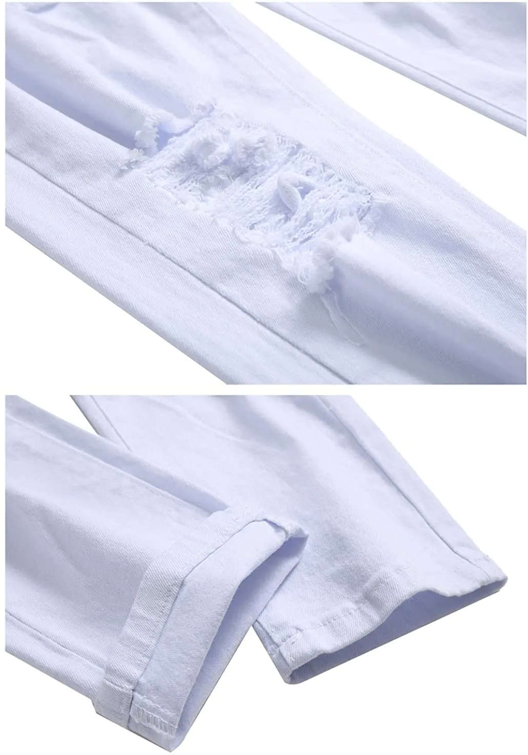 Men's White Ripped Jeans Slim Fit Denim Pants