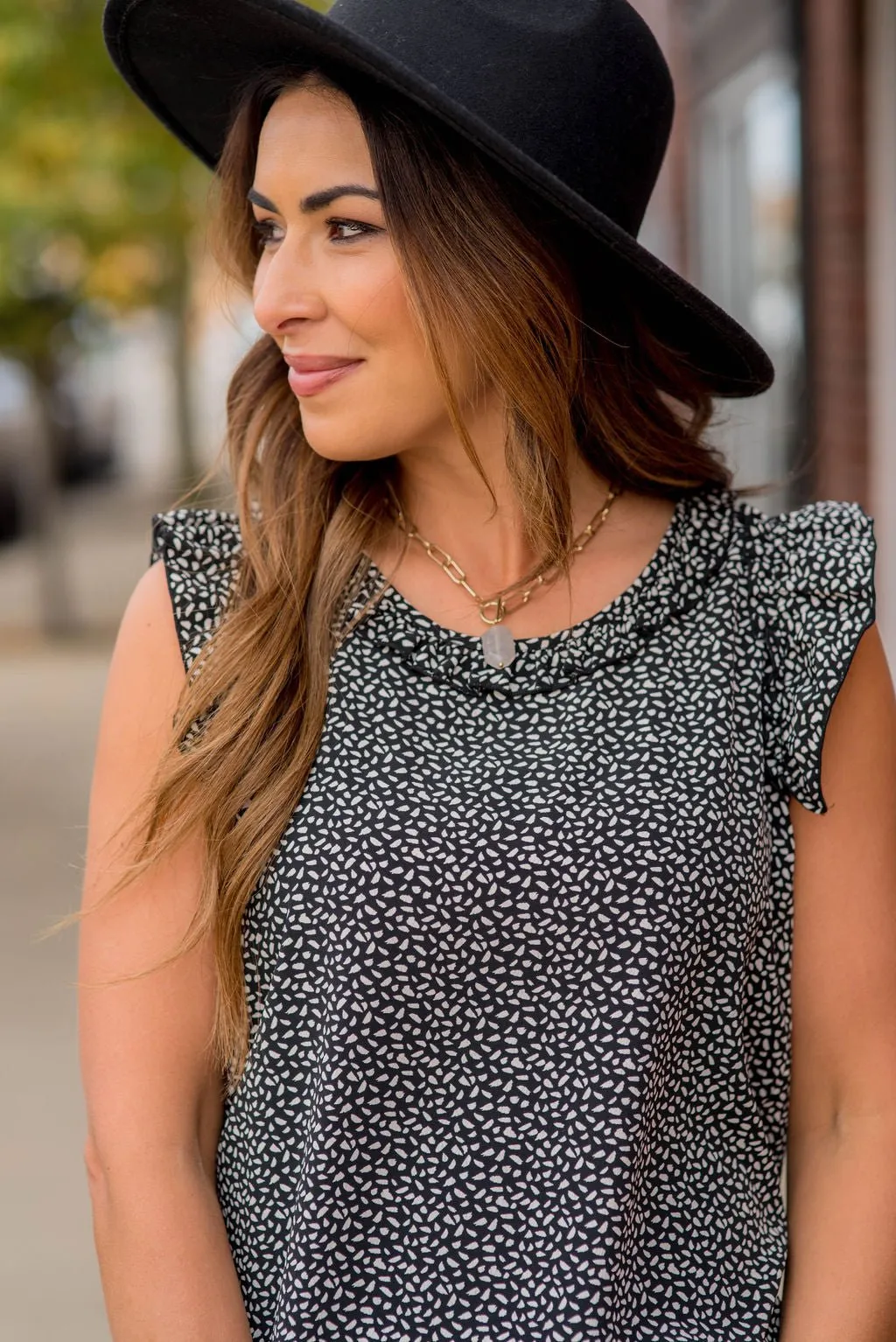 Micro Confetti Ruffle Trim Tank