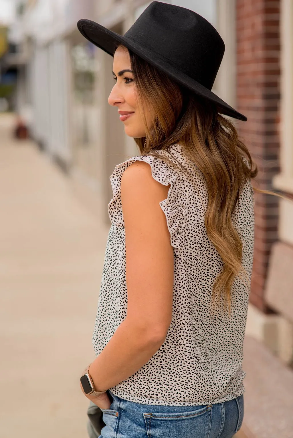 Micro Confetti Ruffle Trim Tank