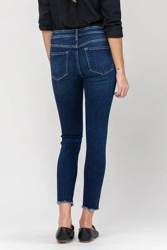 Mid Rise Crop Skinny Jean With Raw Hem