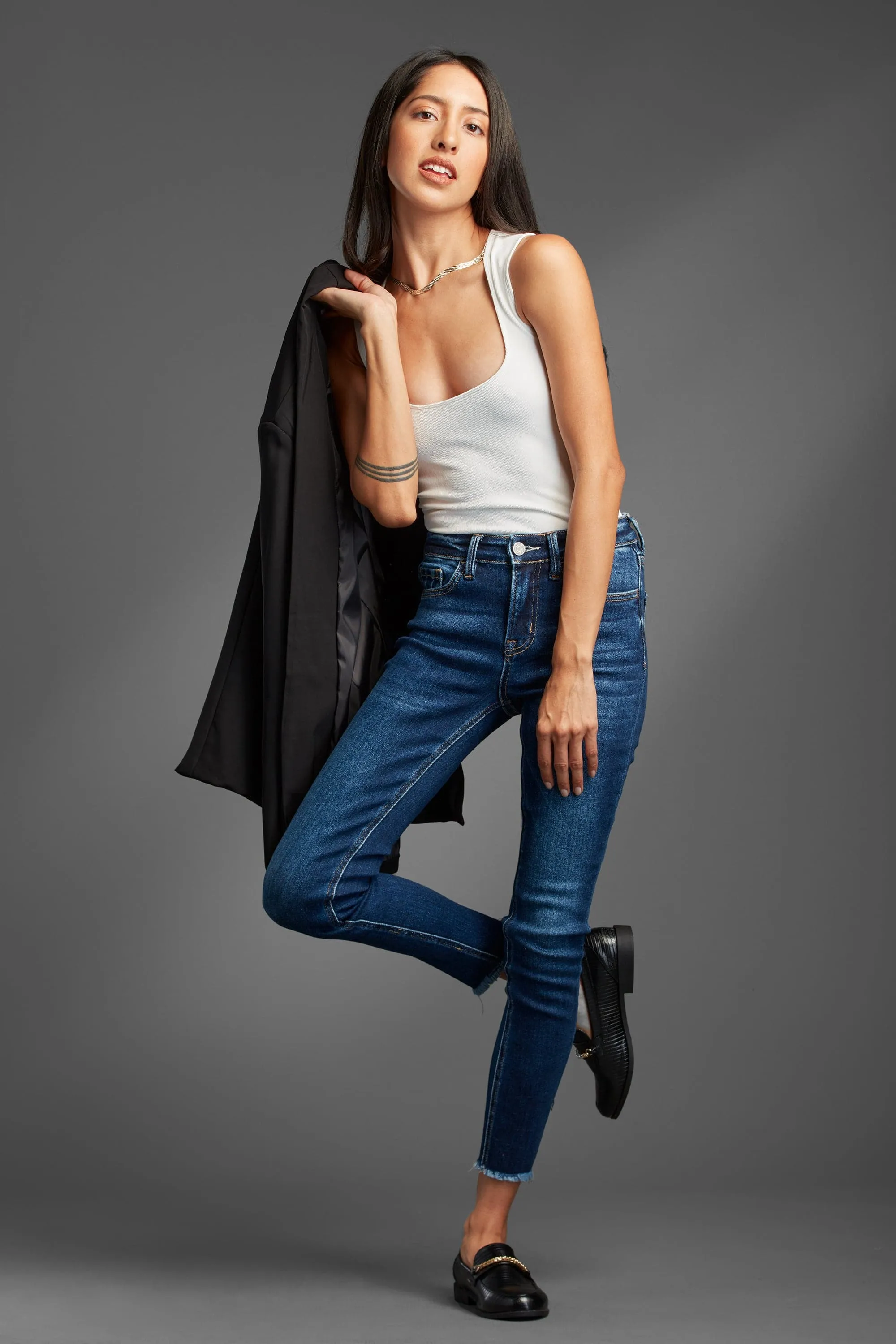 Mid Rise Crop Skinny Jean With Raw Hem