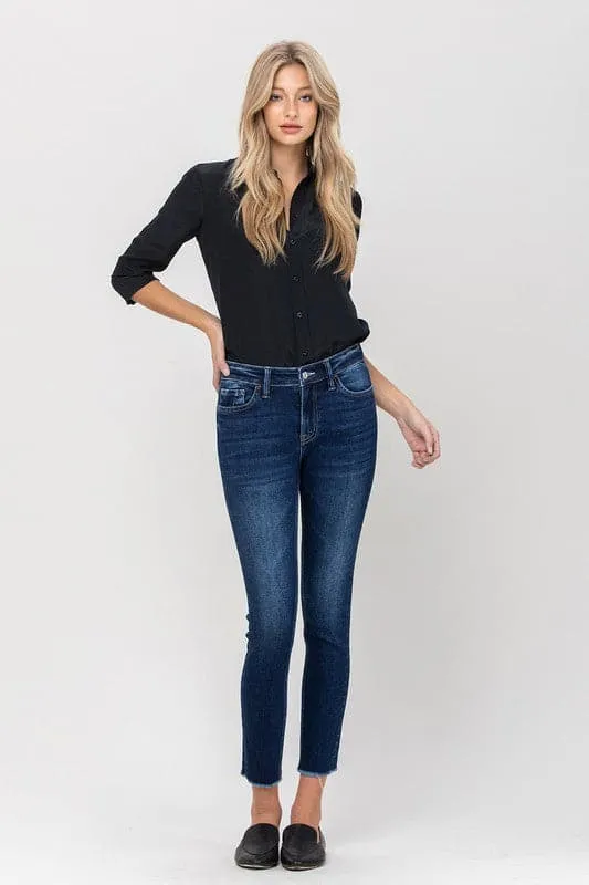 Mid Rise Crop Skinny Jean With Raw Hem