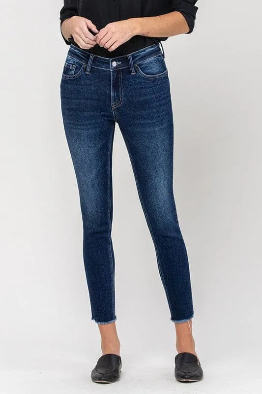 Mid Rise Crop Skinny Jean With Raw Hem