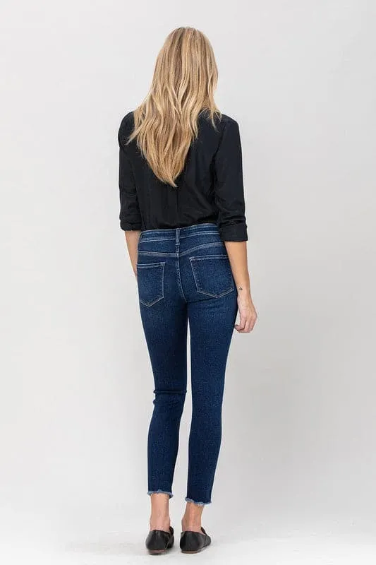 Mid Rise Crop Skinny Jean With Raw Hem