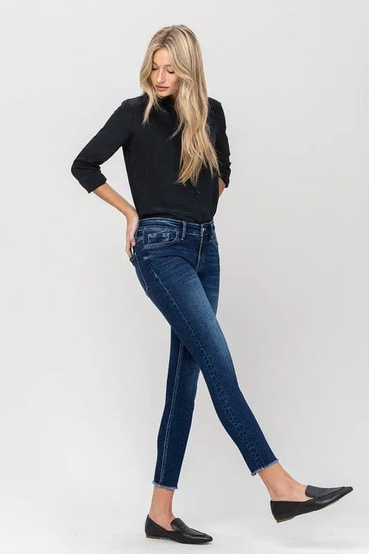 Mid Rise Crop Skinny Jean With Raw Hem