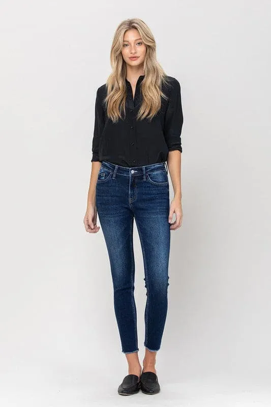 Mid Rise Crop Skinny Jean With Raw Hem