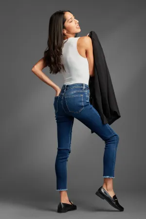 Mid Rise Crop Skinny Jean With Raw Hem