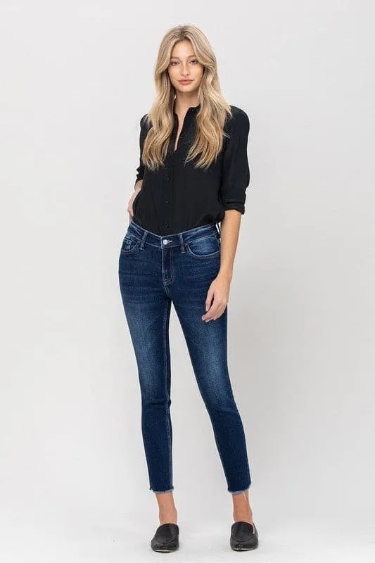 Mid Rise Crop Skinny Jean With Raw Hem