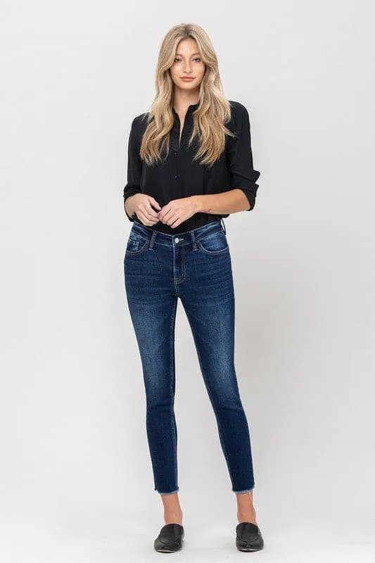 Mid Rise Crop Skinny Jean With Raw Hem