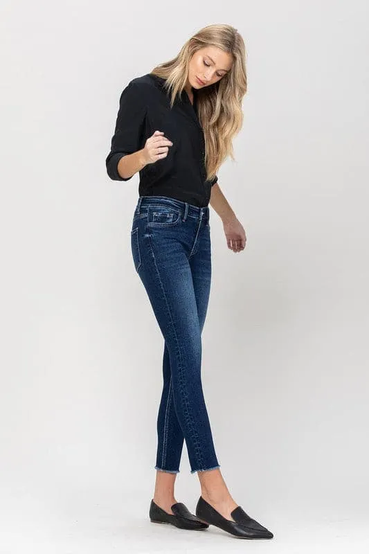 Mid Rise Crop Skinny Jean With Raw Hem