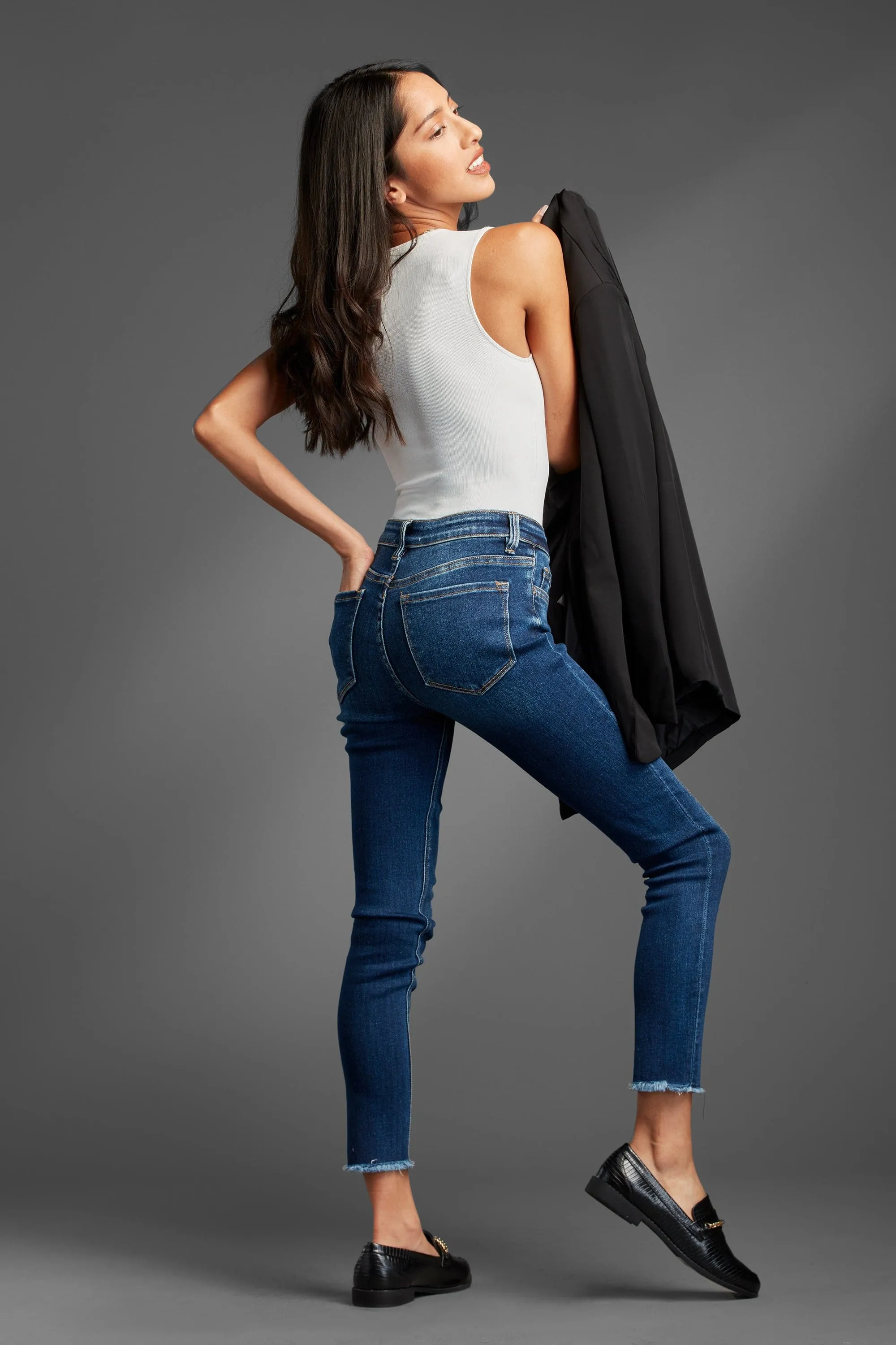 Mid Rise Crop Skinny Jean With Raw Hem