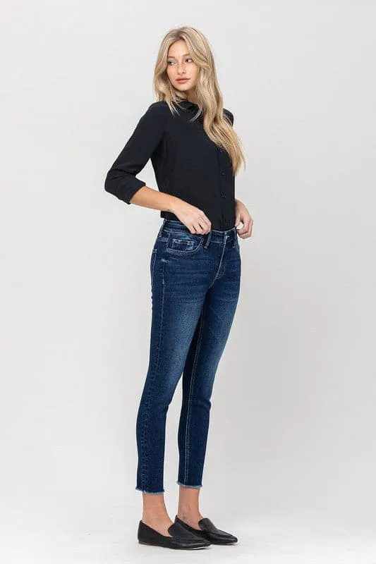 Mid Rise Crop Skinny Jean With Raw Hem
