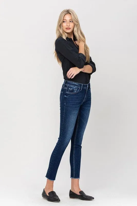 Mid Rise Crop Skinny Jean With Raw Hem