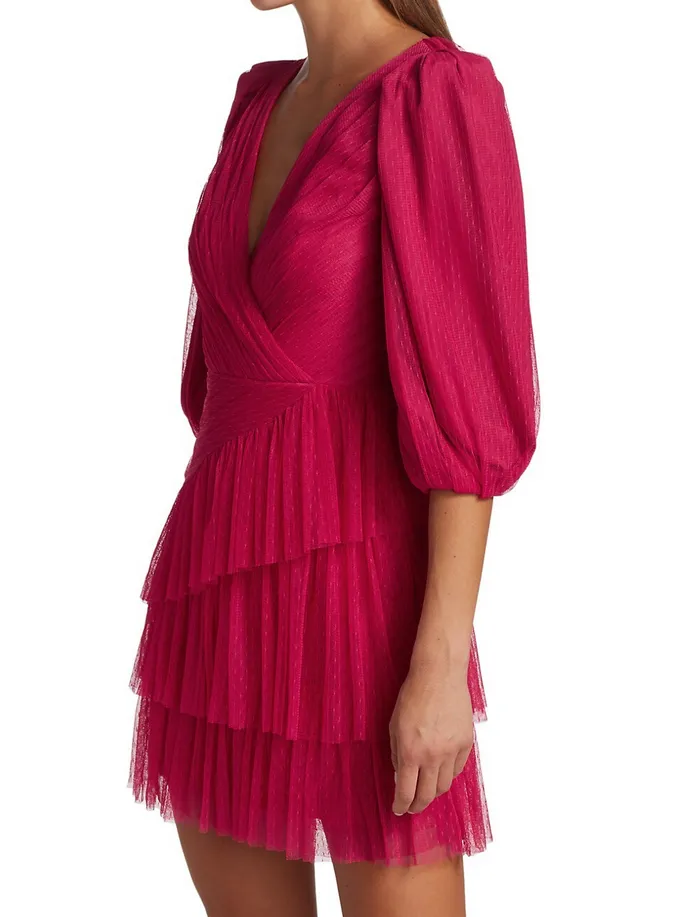 ML Monique Lhuillier V-Neck Tiered Dress