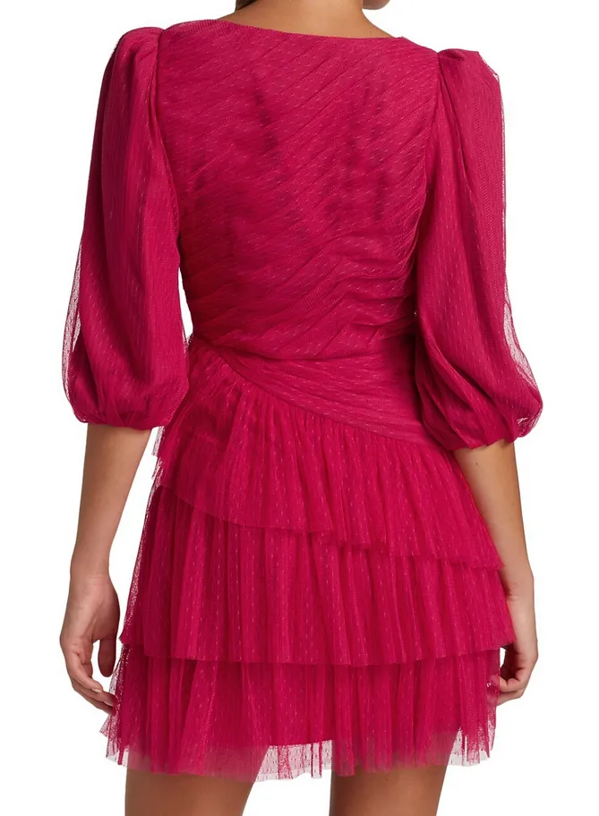 ML Monique Lhuillier V-Neck Tiered Dress