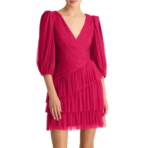 ML Monique Lhuillier V-Neck Tiered Dress