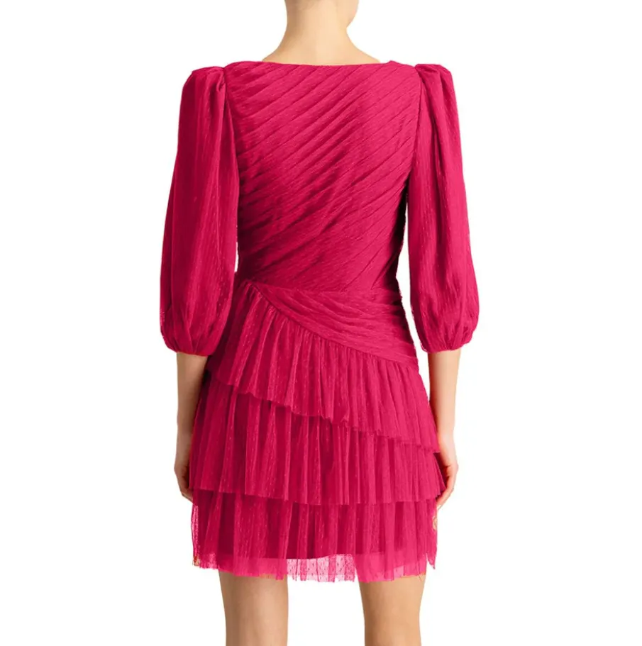 ML Monique Lhuillier V-Neck Tiered Dress