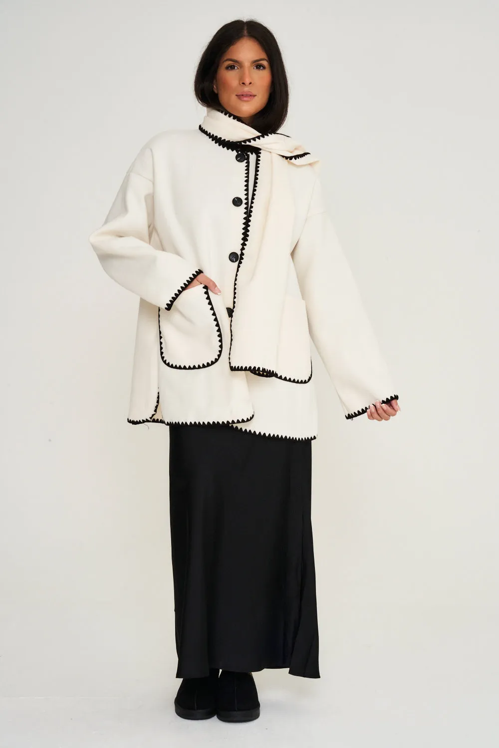 Nella Scarf Shacket - Cream