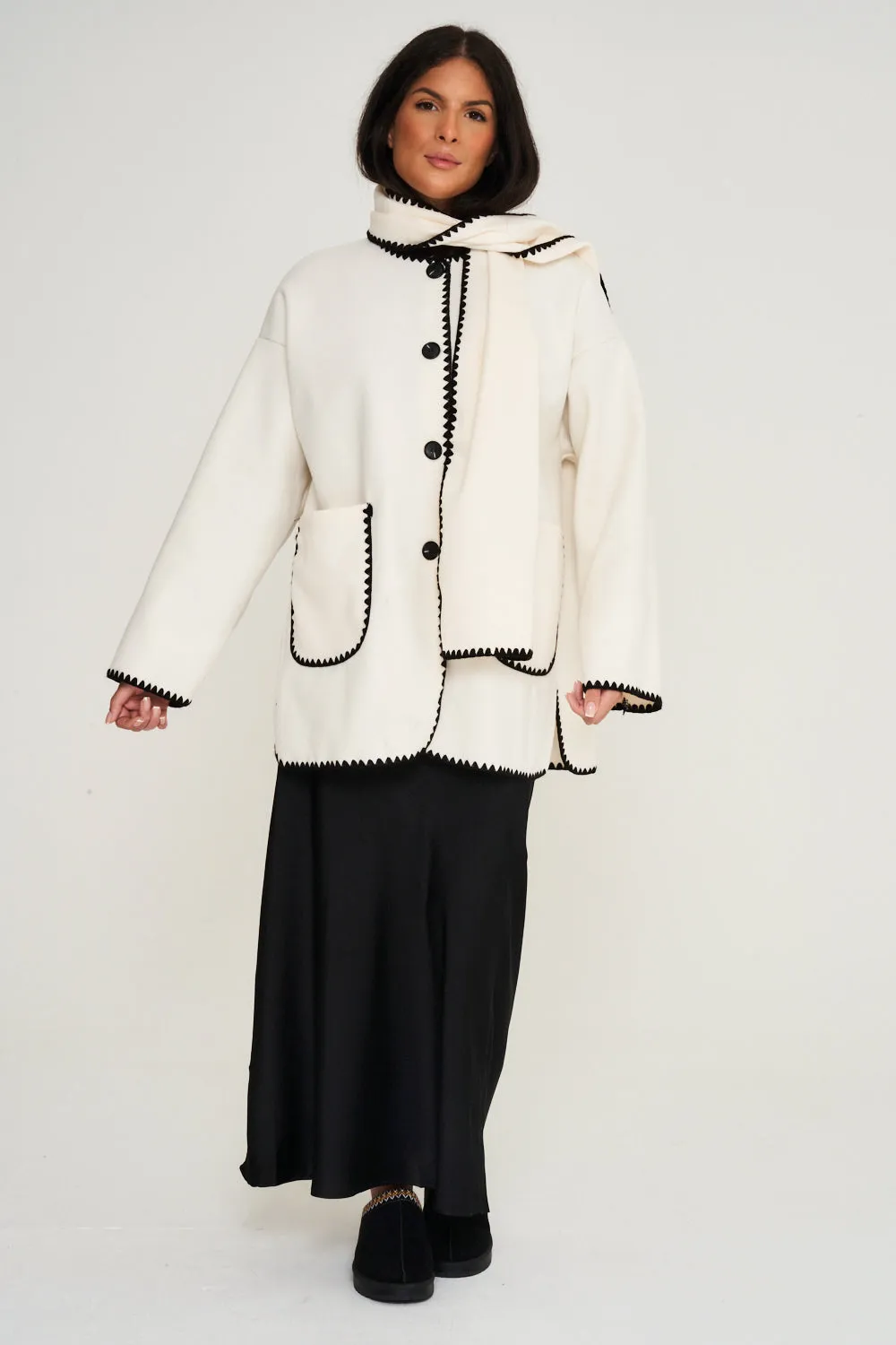 Nella Scarf Shacket - Cream
