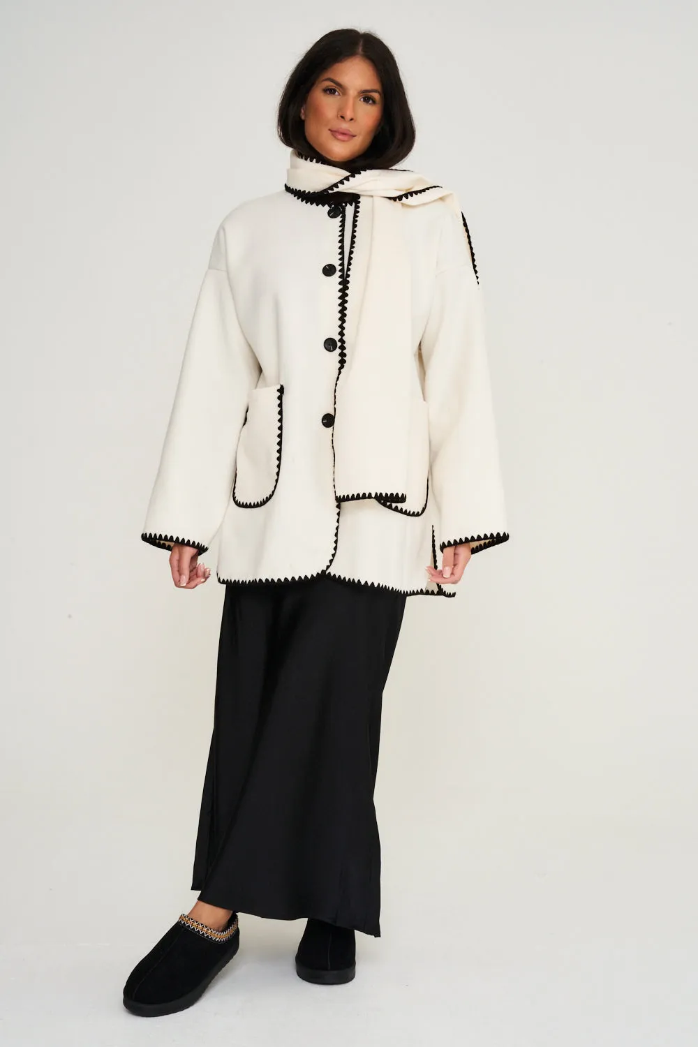Nella Scarf Shacket - Cream