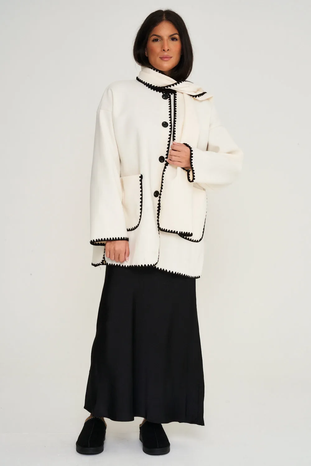 Nella Scarf Shacket - Cream