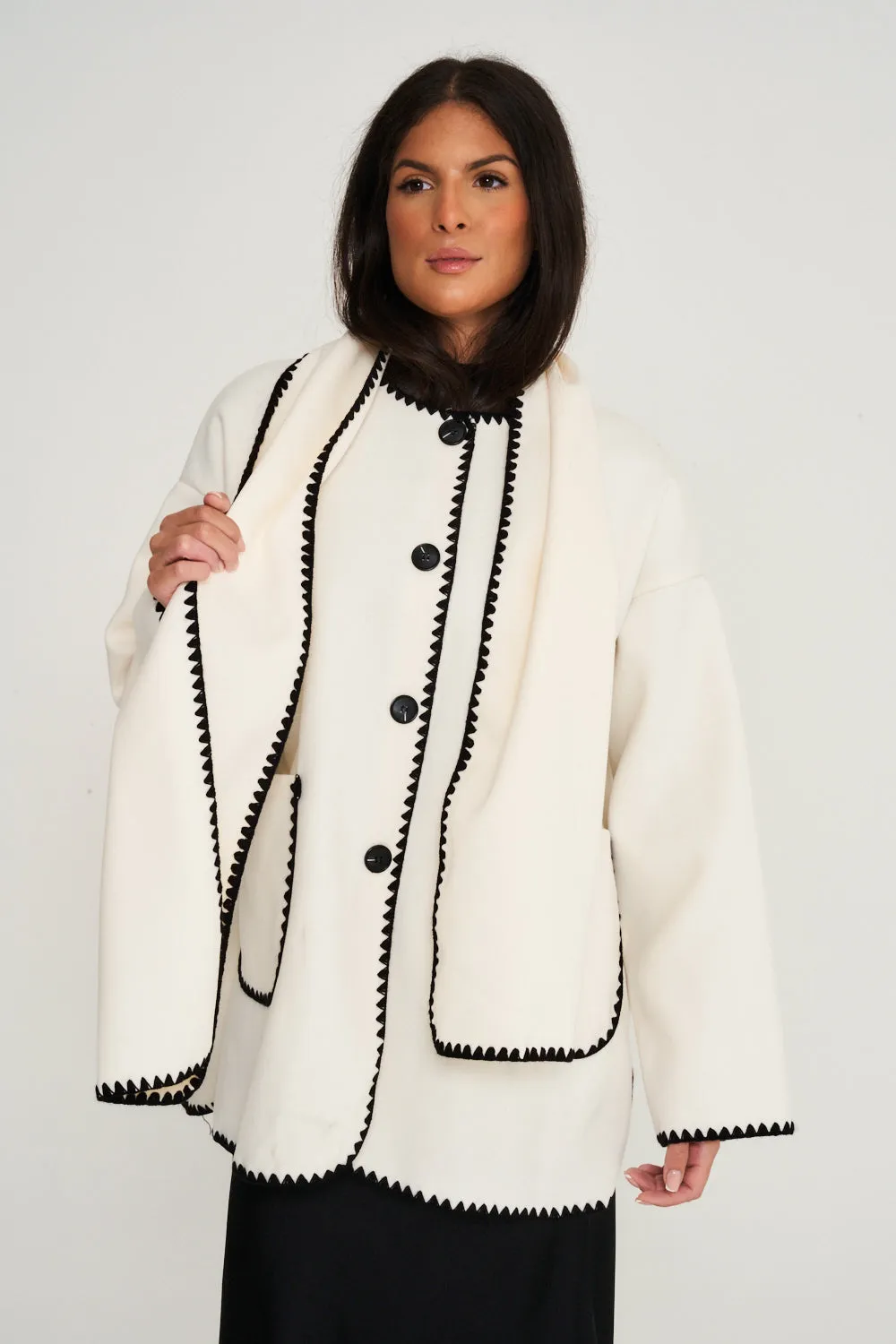 Nella Scarf Shacket - Cream