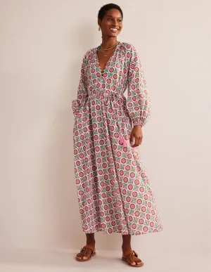 Notch-Neck Cotton Maxi Dress-Gin Fizz, Sunflower Sprig
