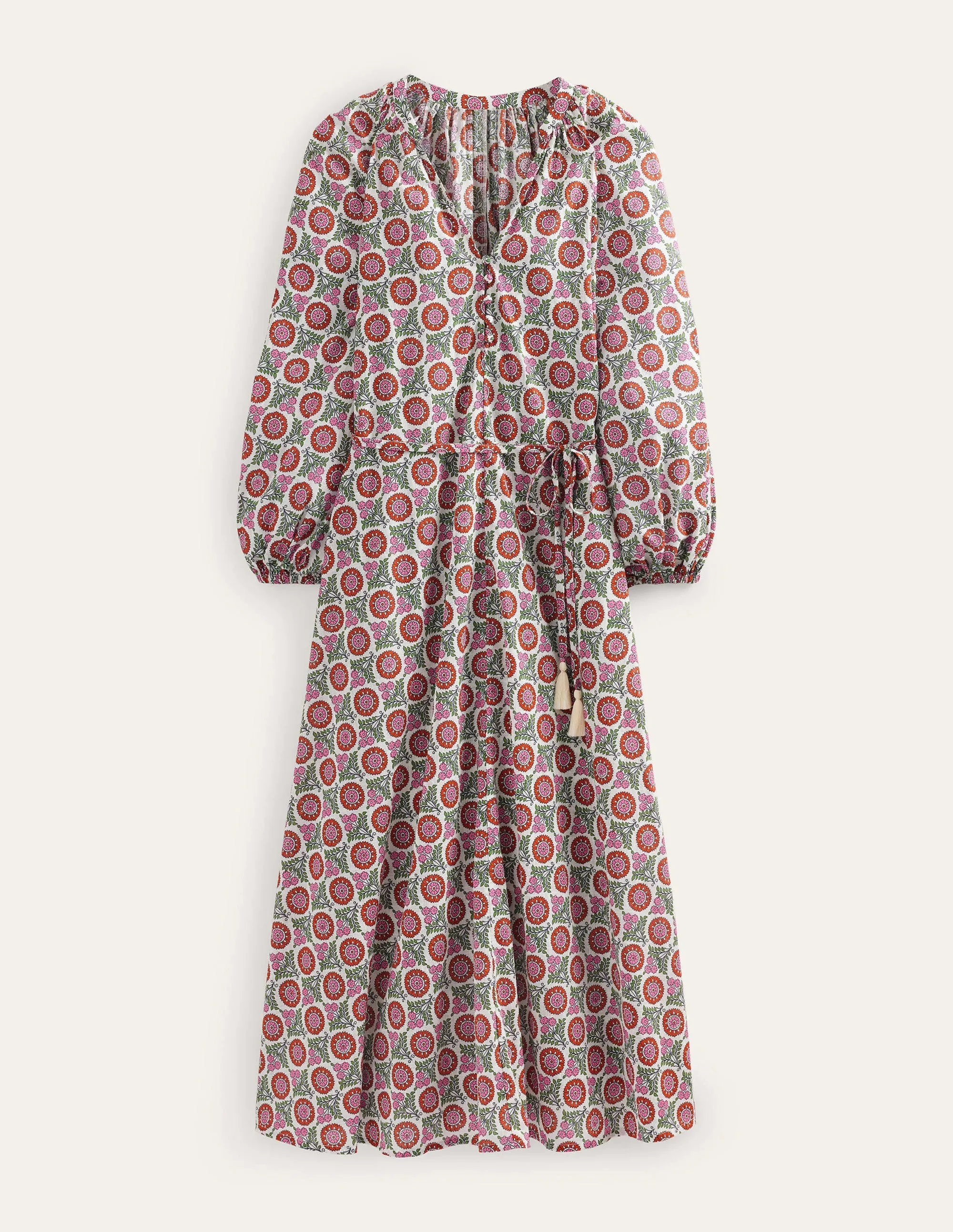 Notch-Neck Cotton Maxi Dress-Gin Fizz, Sunflower Sprig