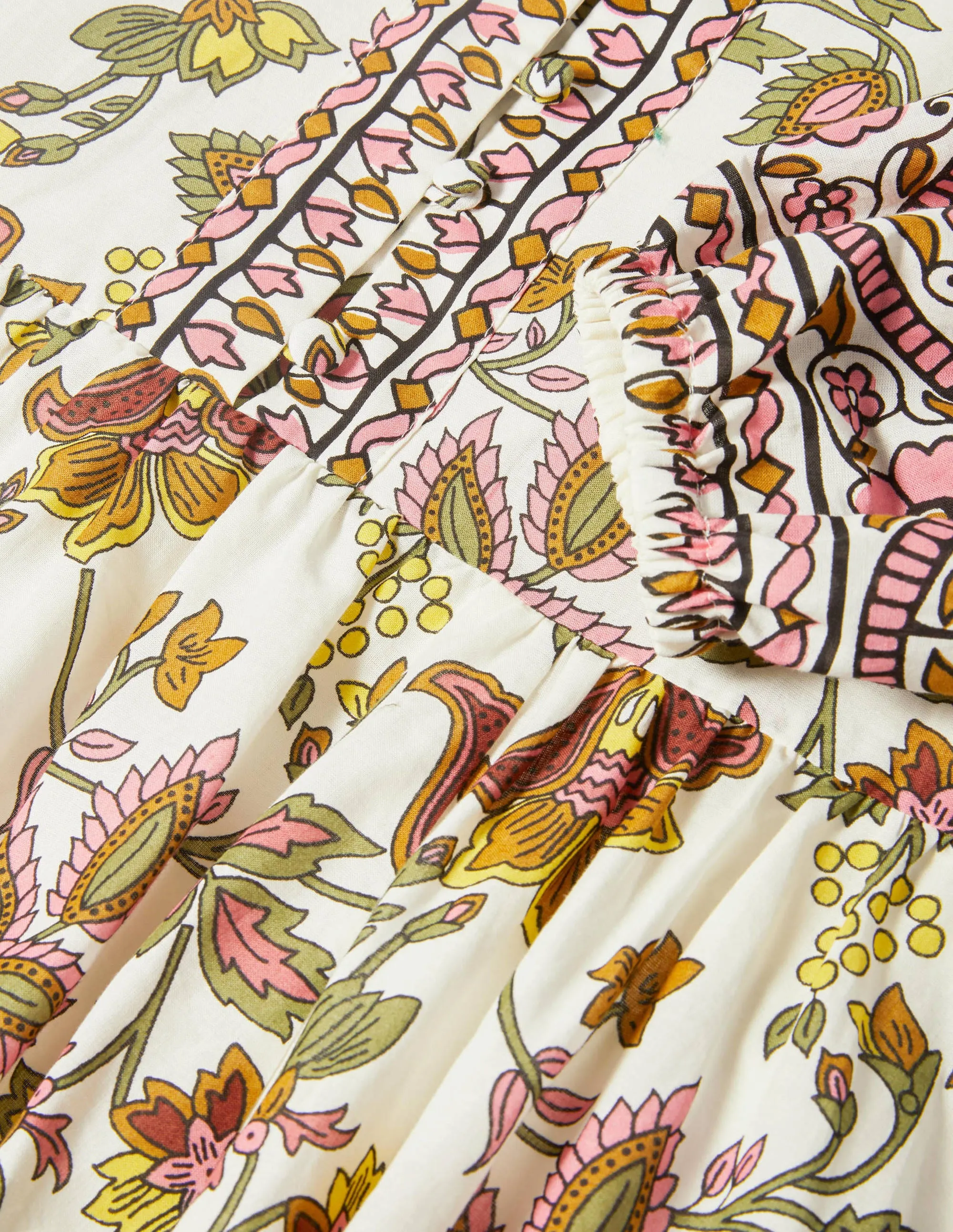 Notch Neck Cotton Maxi Dress-Ivory, Summer Chintz