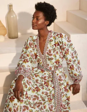 Notch Neck Cotton Maxi Dress-Ivory, Summer Chintz