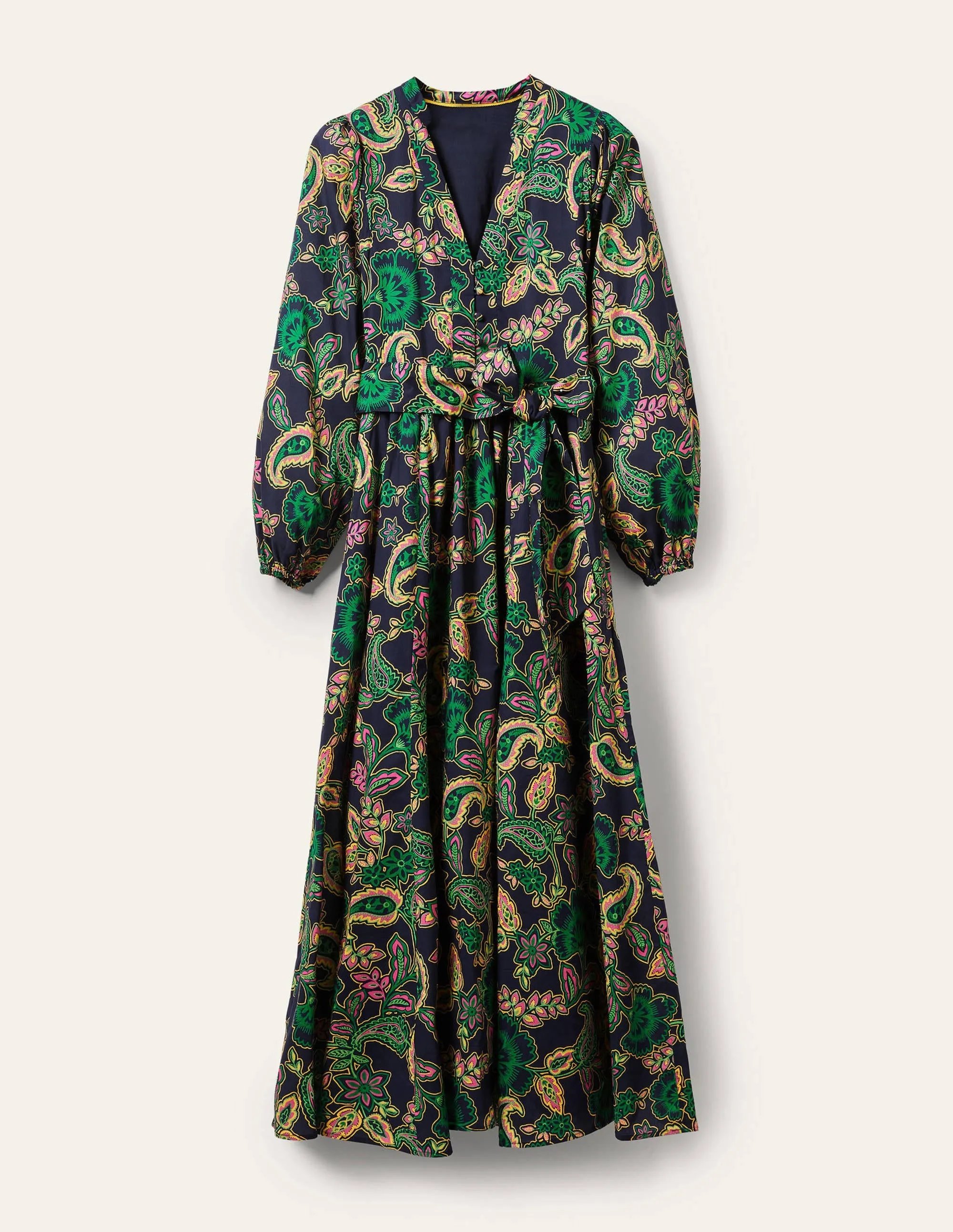 Notch Neck Cotton Maxi Dress-Navy, Exotic Floral