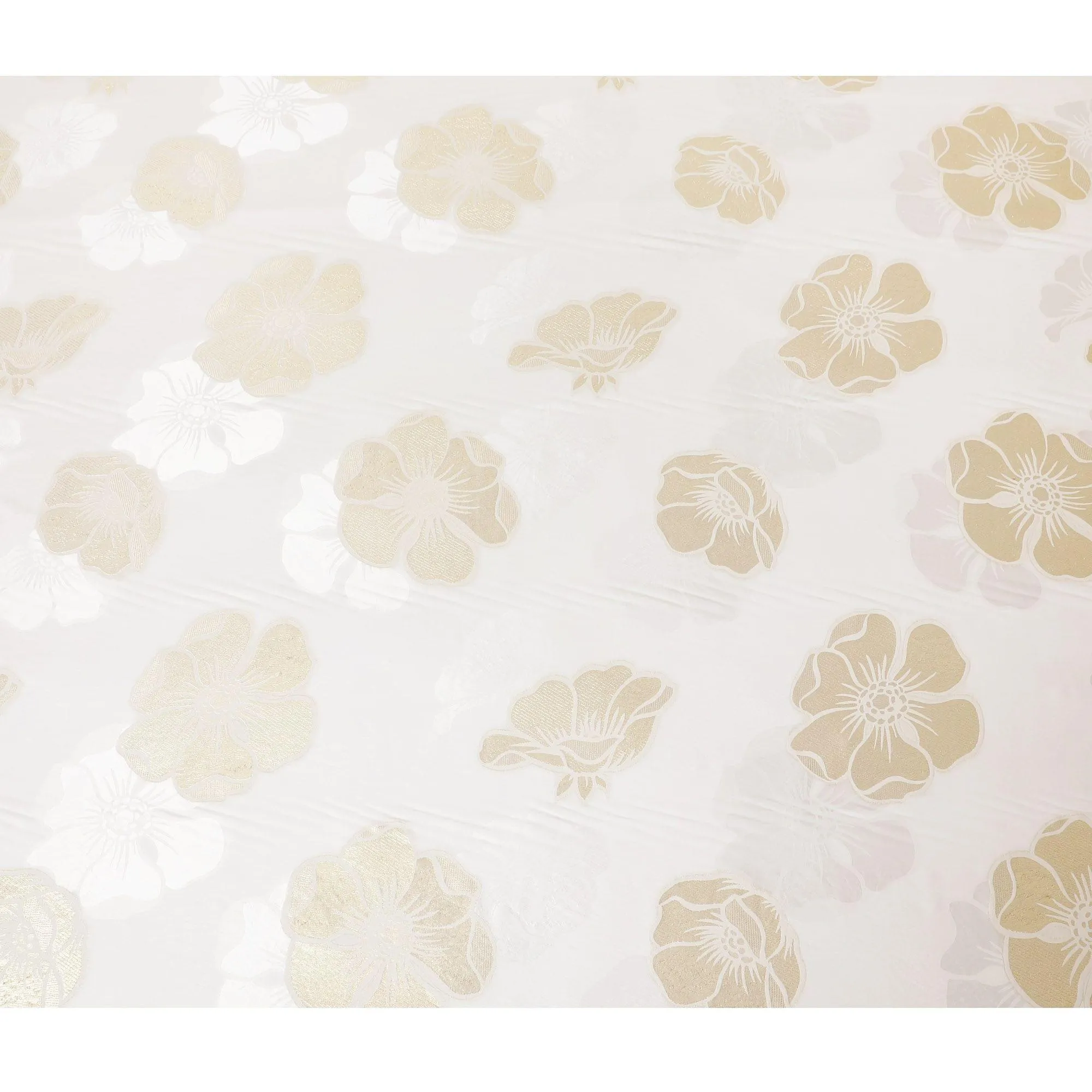 Off white premium pure silk crepe fabric with gold metallic lurex in floral design-D13707