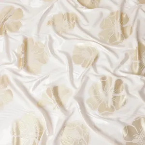Off white premium pure silk crepe fabric with gold metallic lurex in floral design-D13707