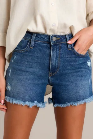 One For Me High Rise Dark Denim Cut Off Shorts