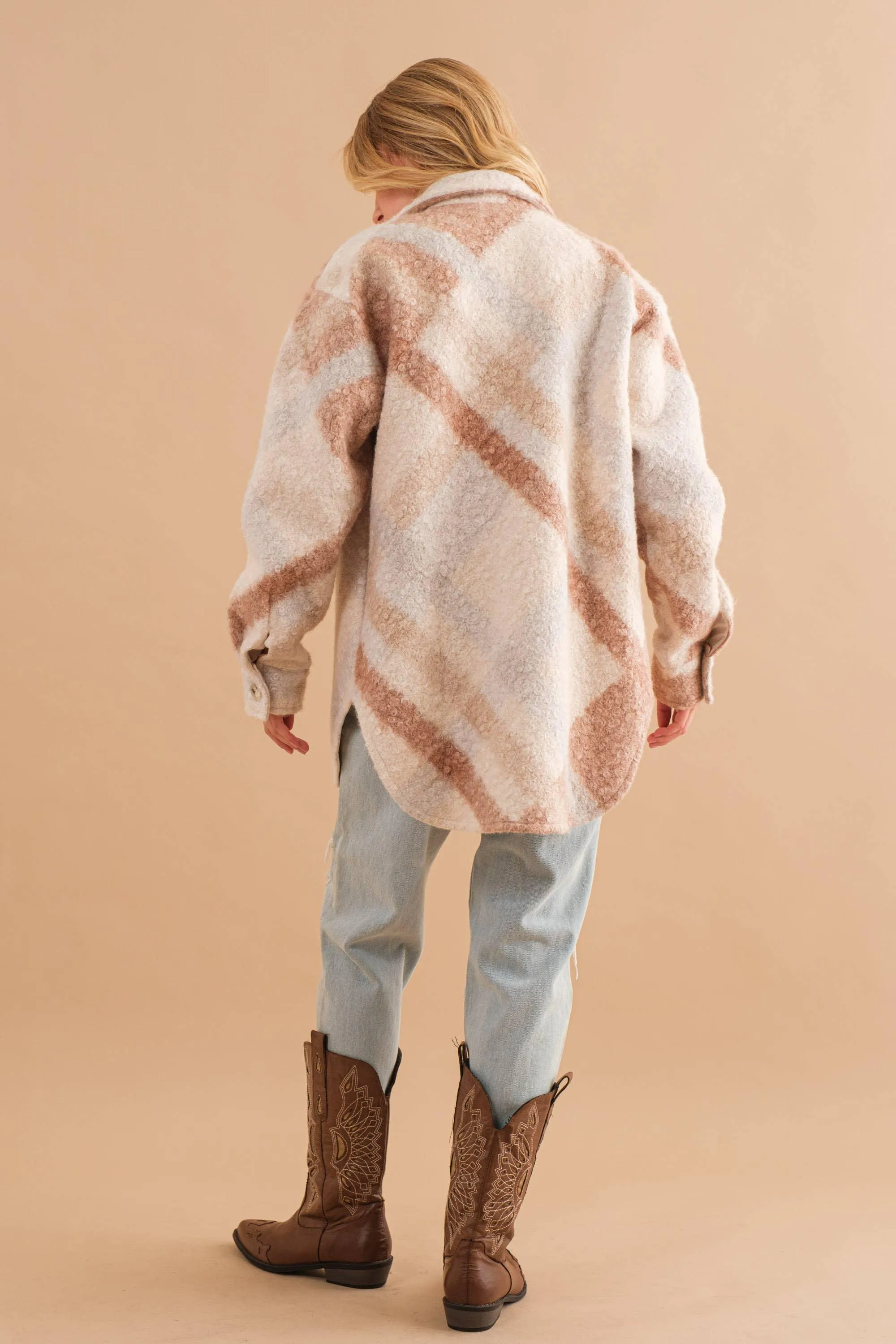 Oversized Teddy Marbled Button Up Coat Jacket