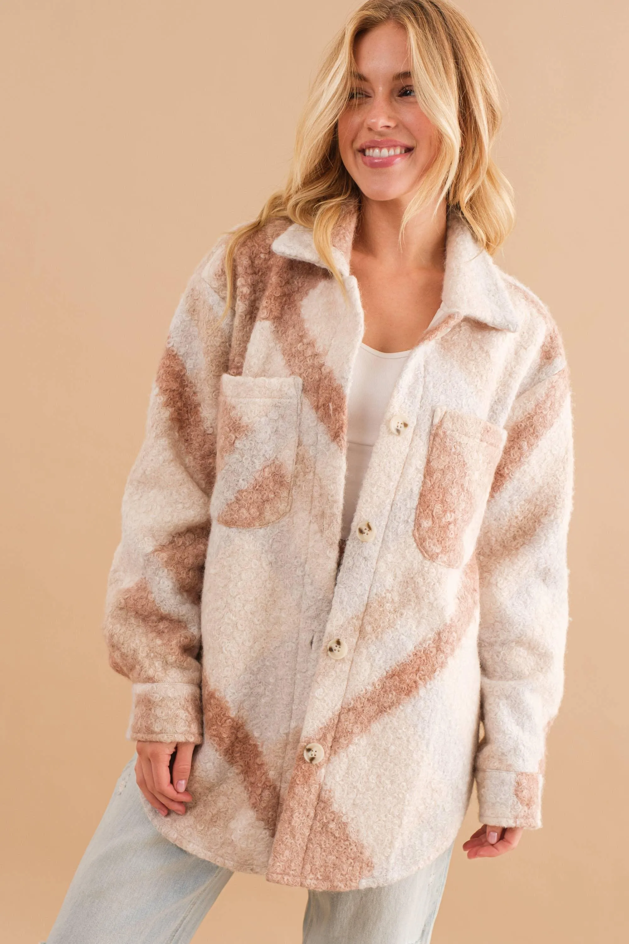 Oversized Teddy Marbled Button Up Coat Jacket