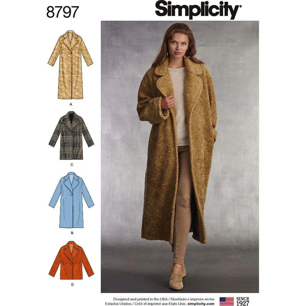 Pattern S8797 Misses Loose Fitting Lined Coat