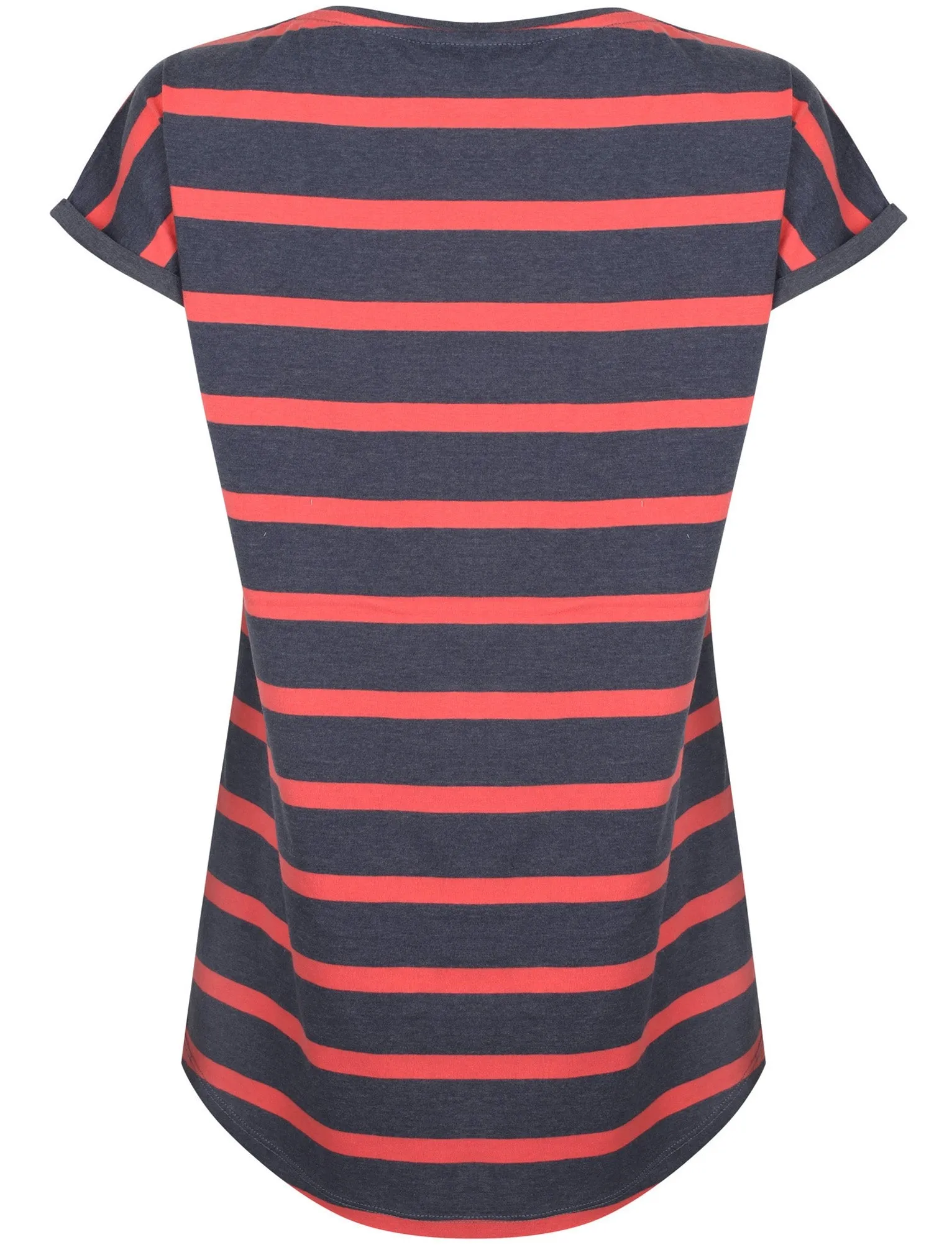 Pearl Striped Longline Tunic T-Shirt In Eclipse Blue Marl / Coral - Amara Reya