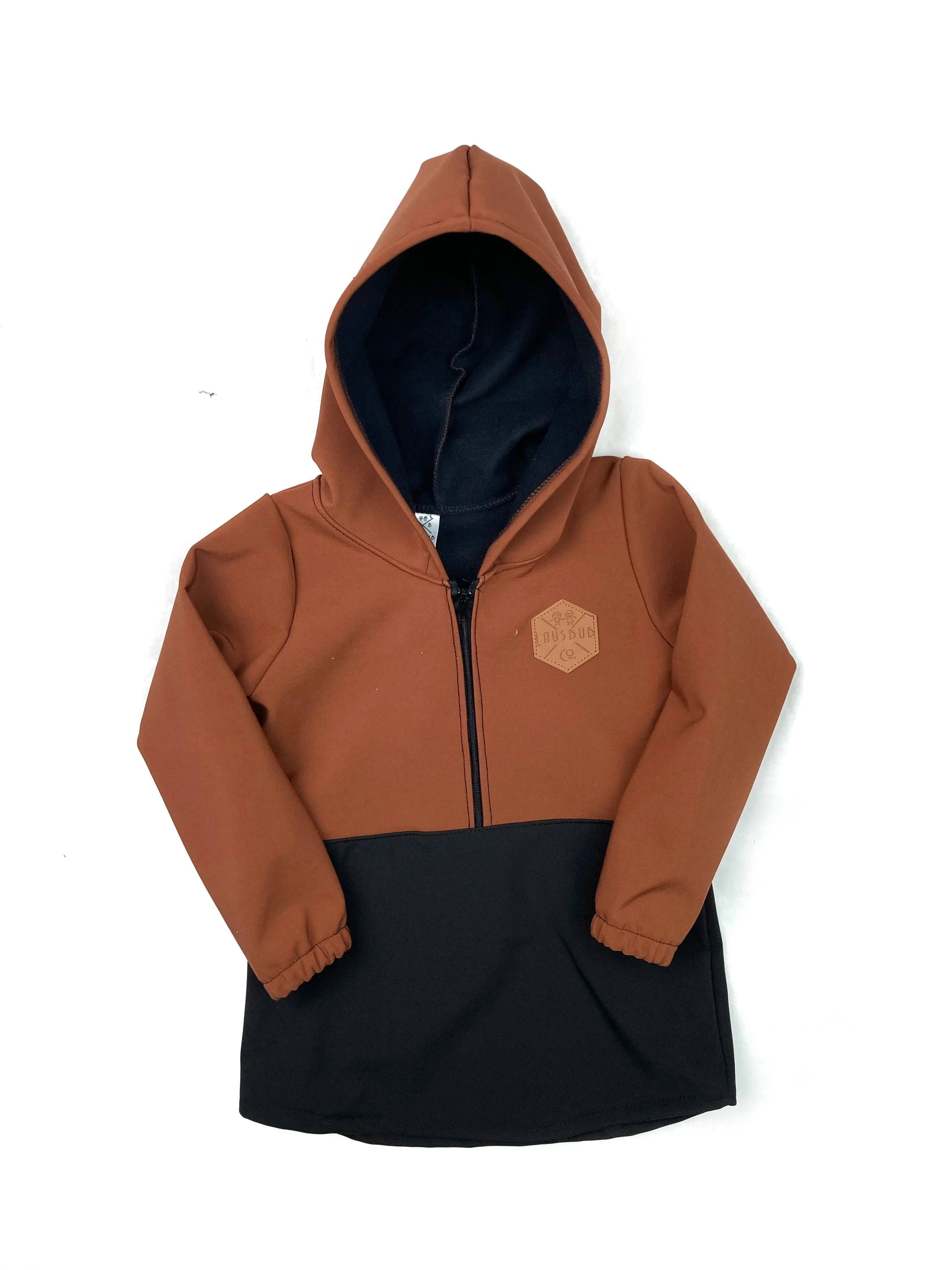 Pecan Brown & Black Half Zip Softshell Jacket