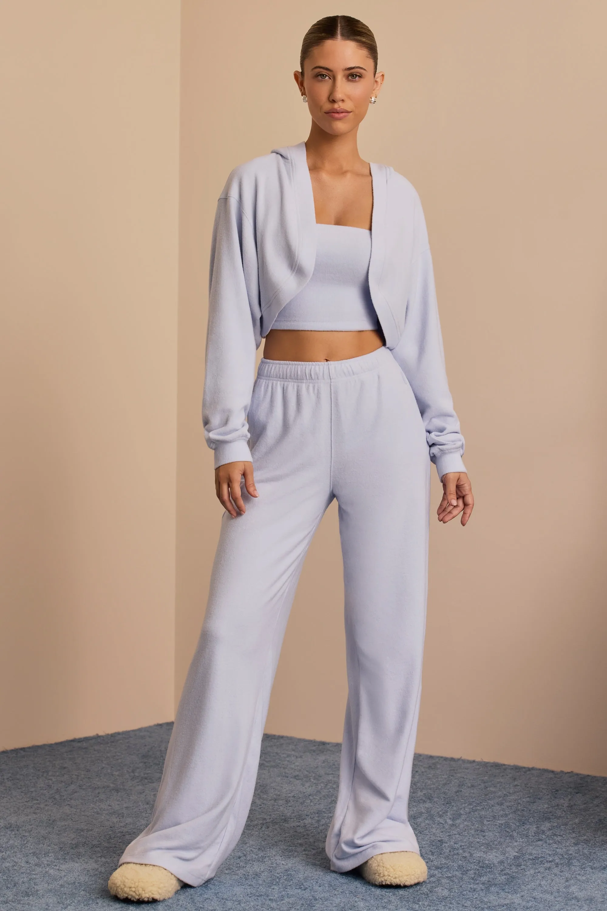 Petite Brushed Jersey Wide-Leg Joggers in Soft Blue