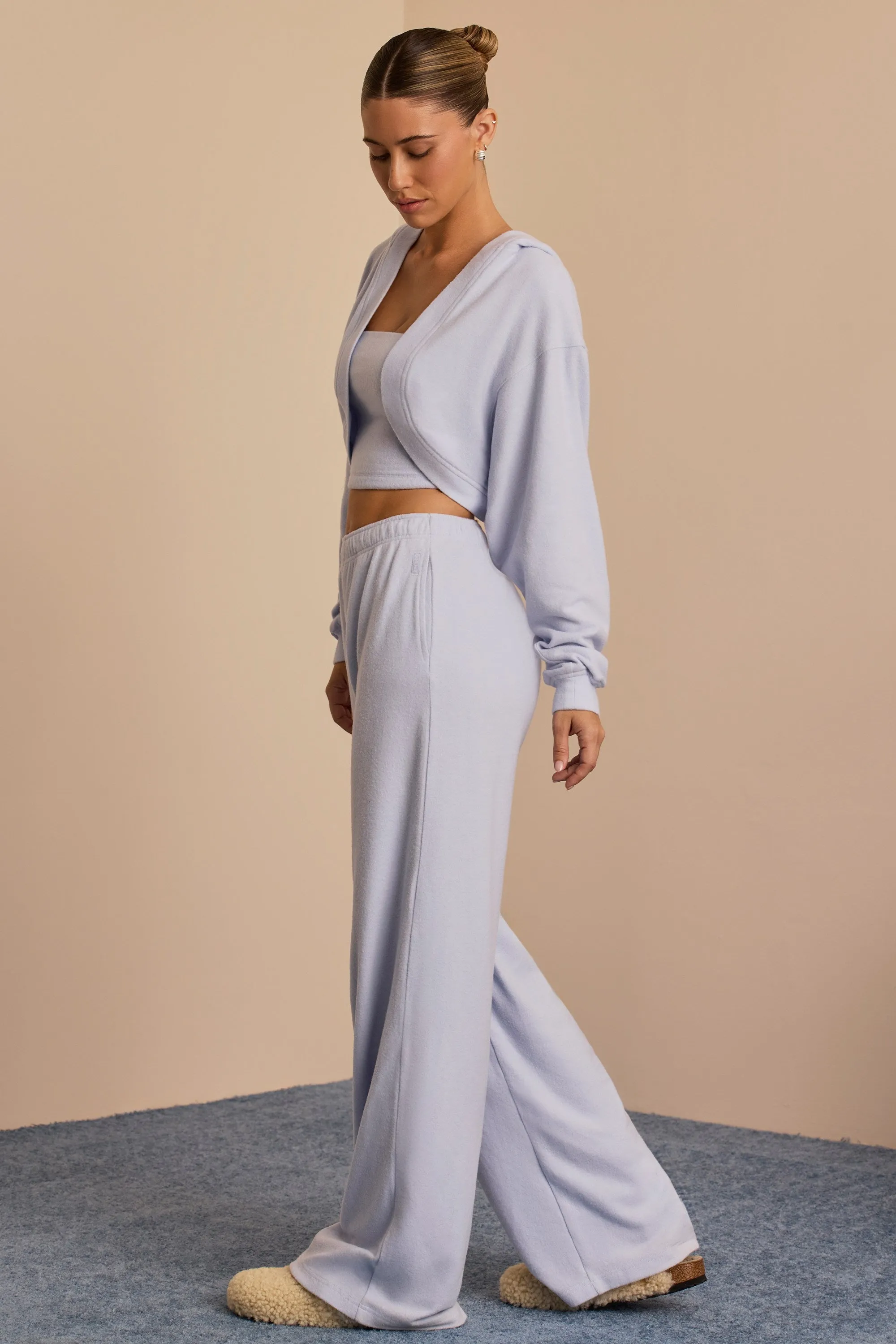 Petite Brushed Jersey Wide-Leg Joggers in Soft Blue