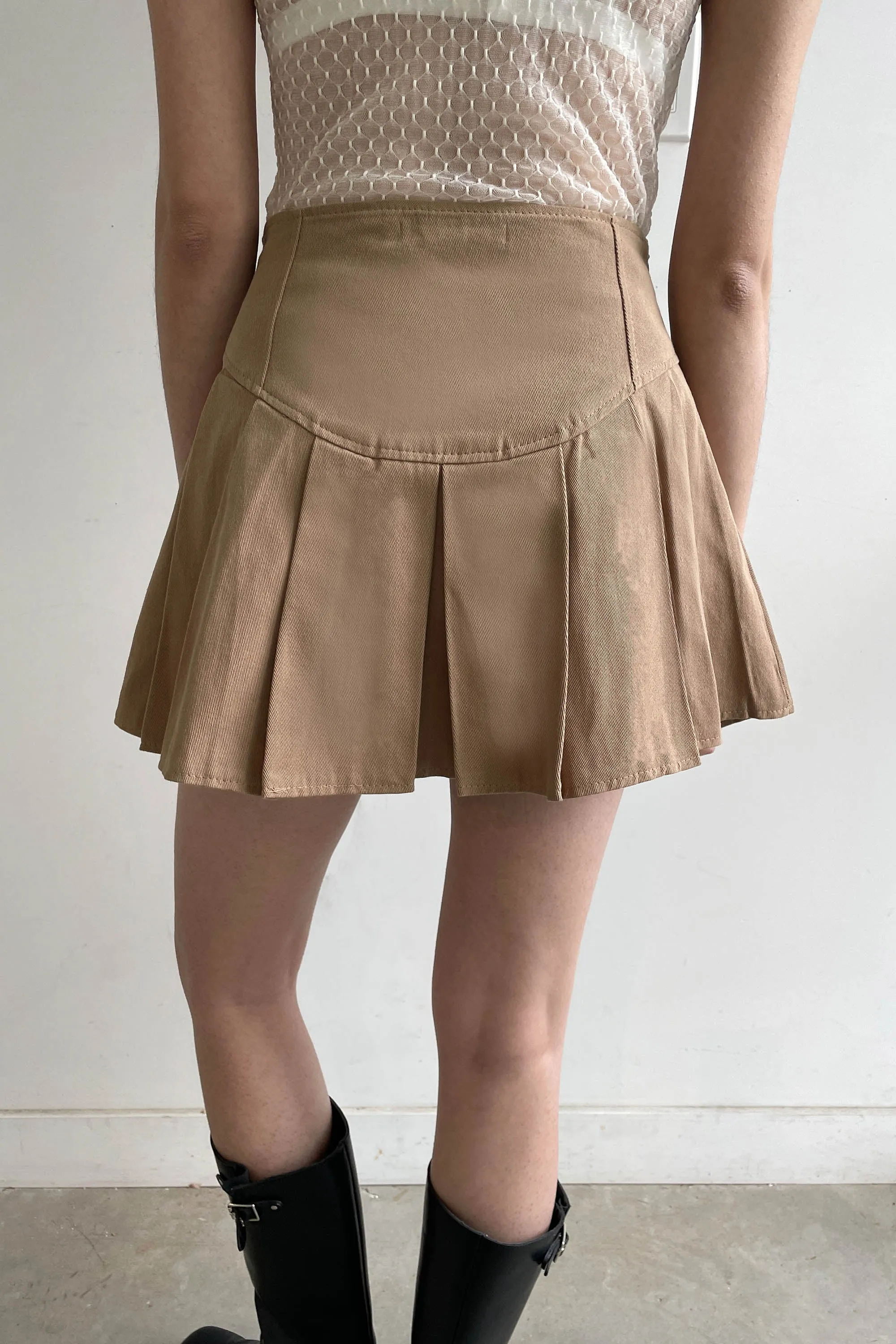 PLEATED TWILL MINI SKIRT
