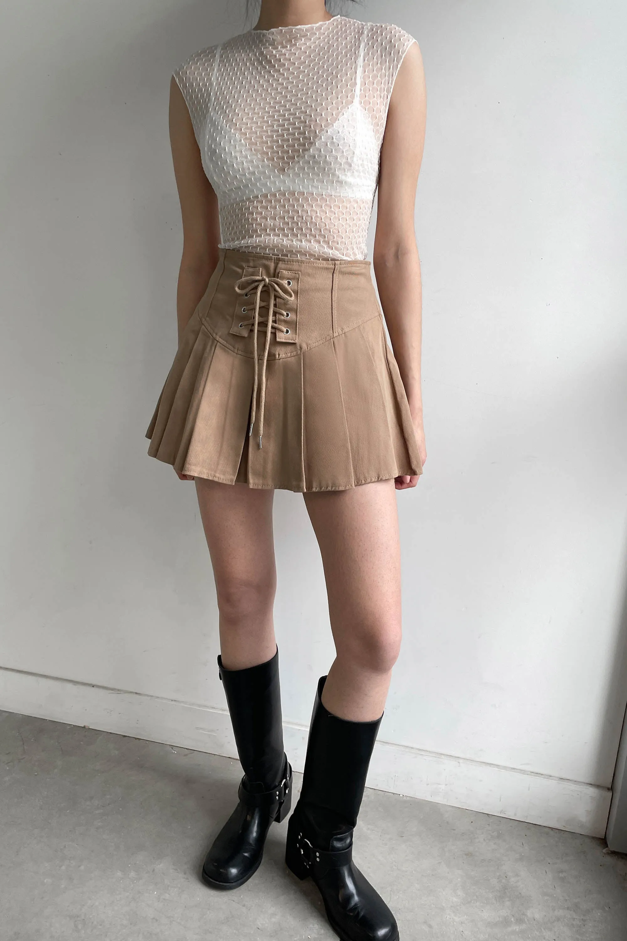 PLEATED TWILL MINI SKIRT